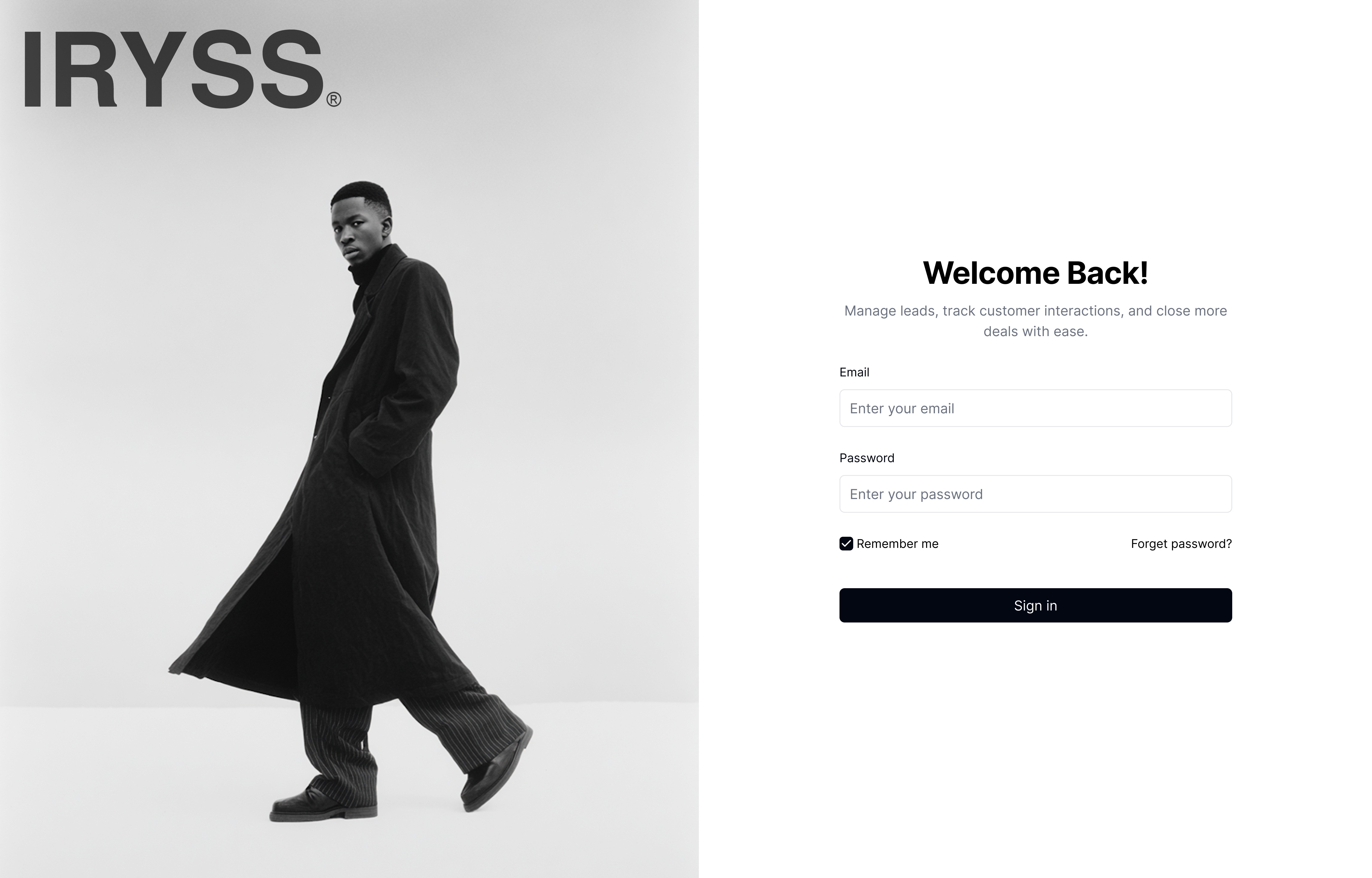 IRYSS CRM Welcome & Sign In