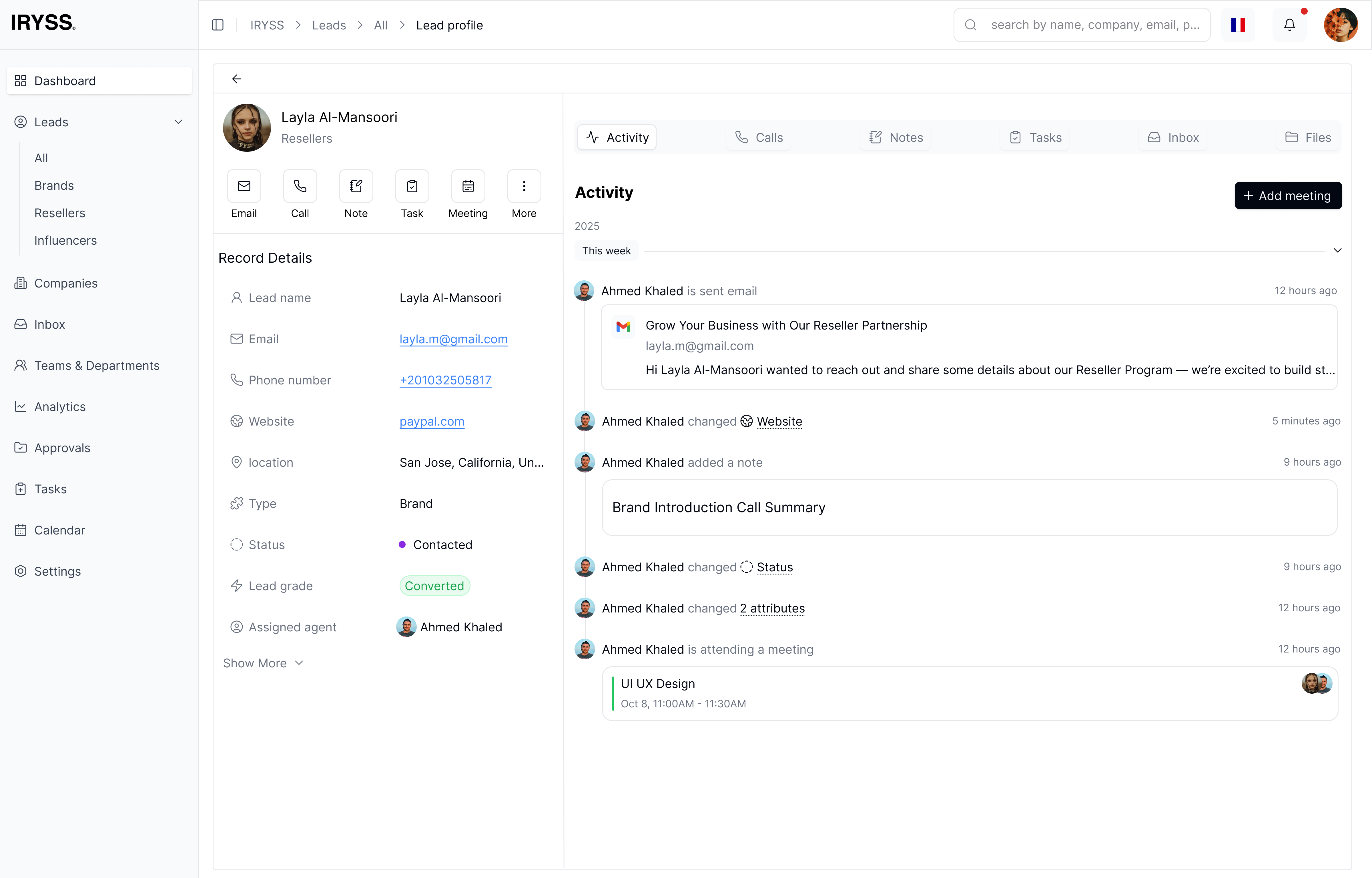 IRYSS CRM Lead Profile Details